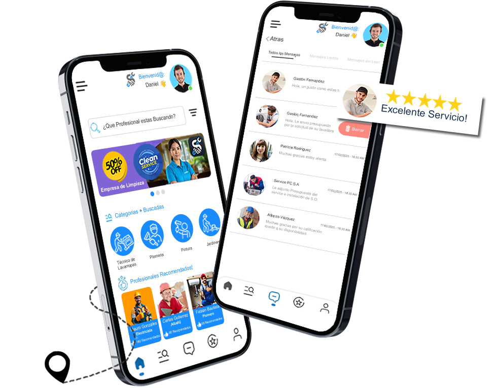 App Servireal en smartphone mostrando profesionales cerca